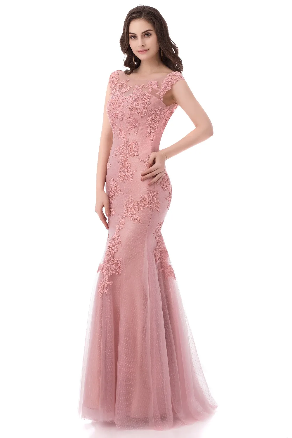 Mermaid Pink Lace Evening Dresses Long 2019 Sexy Backless Floor Length Tulle Abendkleider Robe De Soiree Kaftan