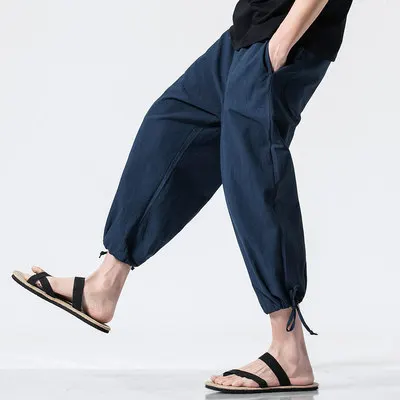 summer 5XL Chinese style cotton and linen trousers men's youth loose beam pants Cropped trousers Chinese casual male pants - Цвет: as show