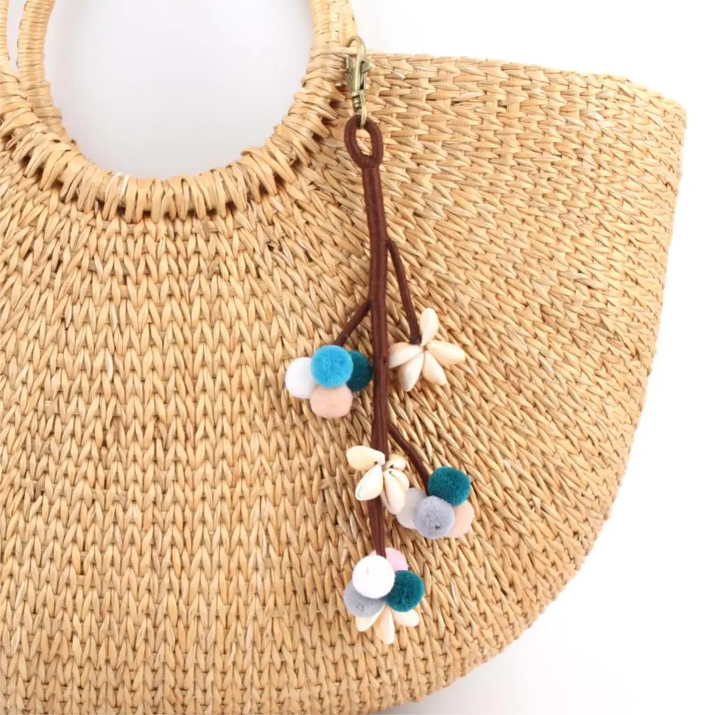 

1 Pc Boho Style Summer Beach Tree Shell Keychains With Colorful Pompom For Women Bag Hanging Wallet Pendant Jewelry E2365/E2710