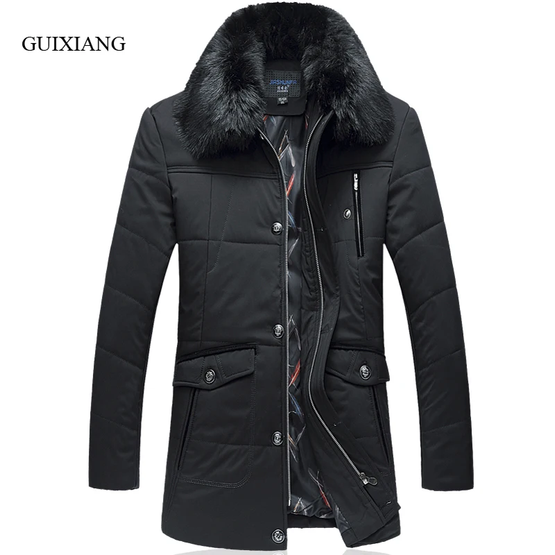 

New arrival winter style men boutique parkas business casual detachable hair collar men solid thick jacket coat large size L-6XL