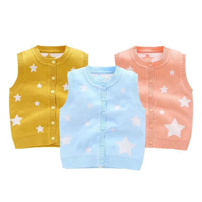 Stars Baby Sweater Vest Infant Kids Boys Girls Round Collar Button Closure Knit Outfit Coat Cotton Soft Comfortable for Spring (3)