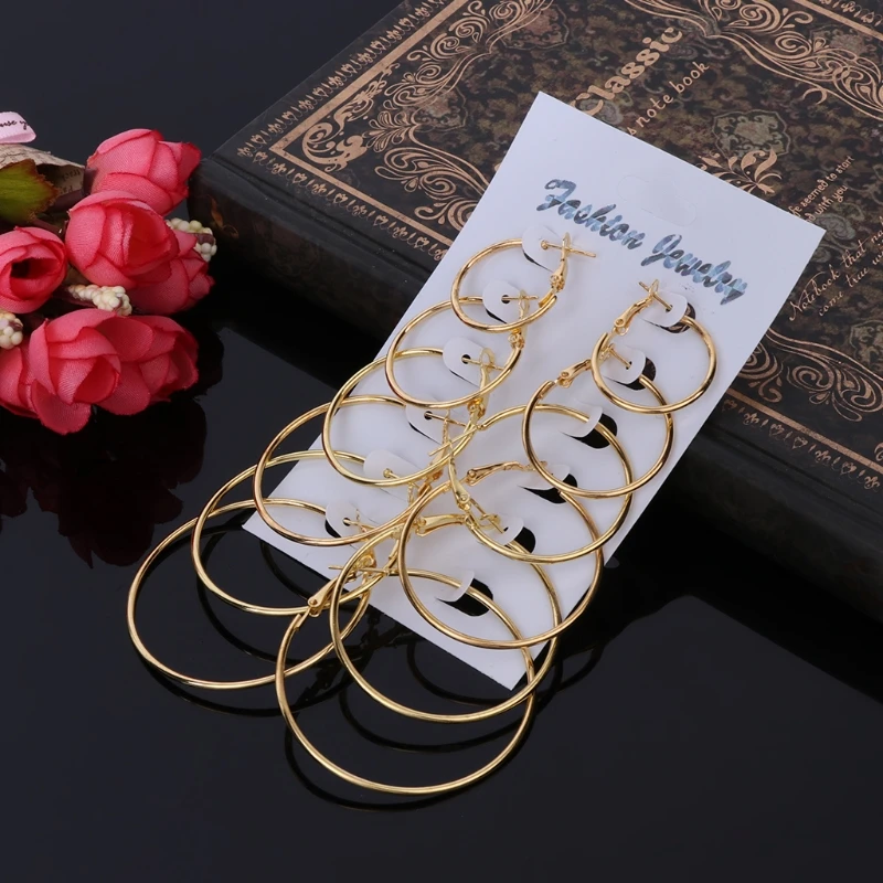 

6 pairs /LOT Sliver Gold Color Big Hoop Earrings Simple Style Earring Engagement Gift Jewelry