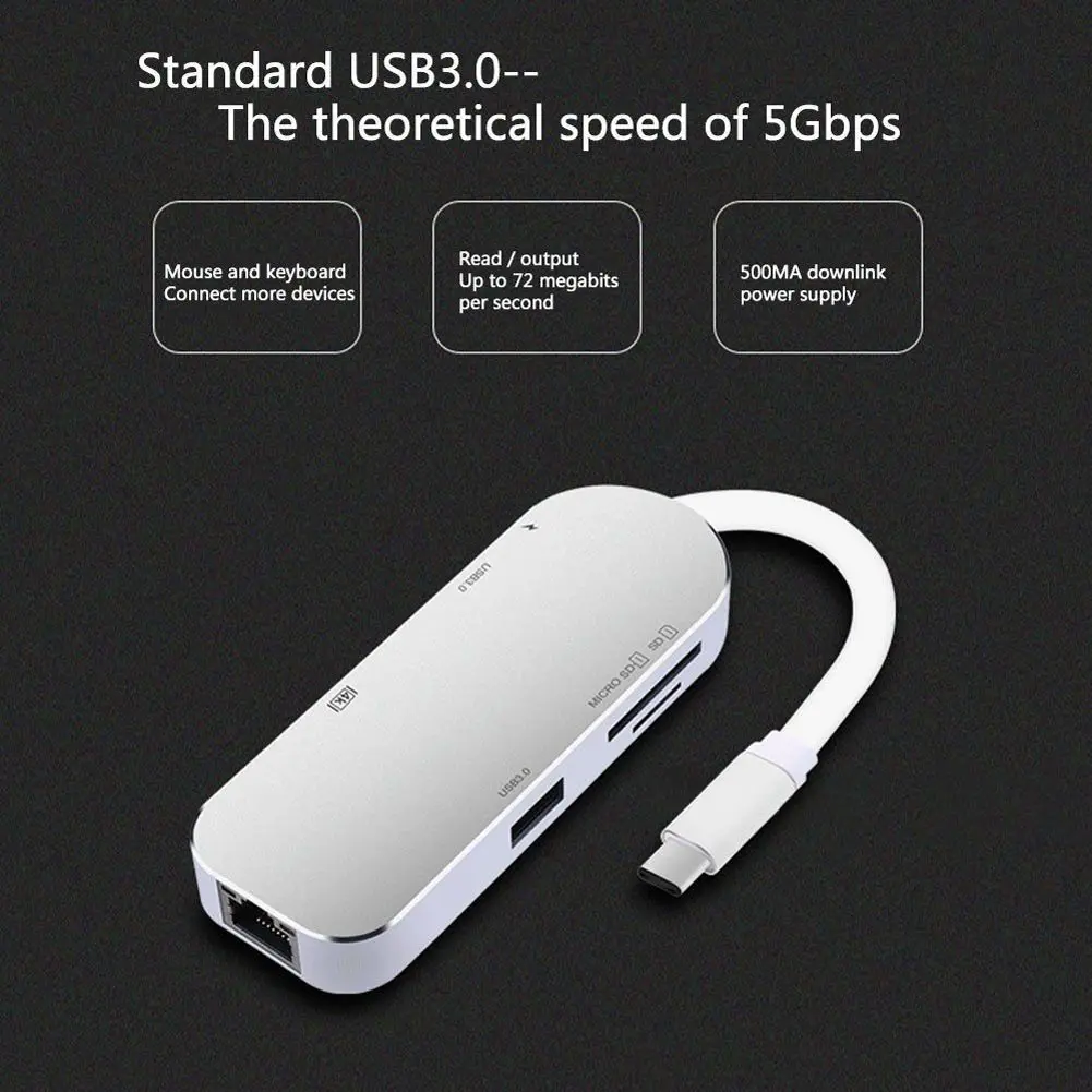 

Newly Type C to HDMI 4K Video RJ45 Gigabit Ethernet USB 3.0 Hub SD TF Card Reader