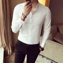 2017 White Shirts Mens Black Shirts Stripe Tuxedo Shirts Formal Dress Shirts Slim Fit Social Camisas