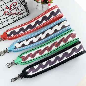 

Fashion design good quality wave pattern canvas stitching pu leather rivet ladies handbag belt bag shoulder strap bag parts