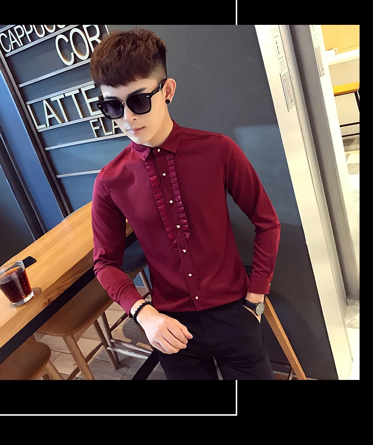 Camisa социальной Masculina 5XL Свадебные мужская одежда рубашка с длинным рукавом Хлопок Slim Fit белый ночной клуб мужские вечерние рубашки бордовый