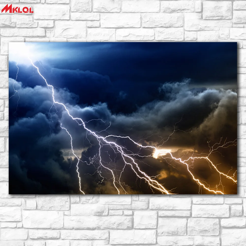 Large Wall Art Wall Lightning Thundercloud Clouds Night oil Painting Print Nice Painting wall