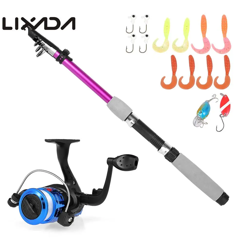 

Lixada Fishing Lure Reel Rod Combo Set Telescopic Fishing Rod with Spining Reel Soft Lures Jig Hooks Hard Baits for De Pesca