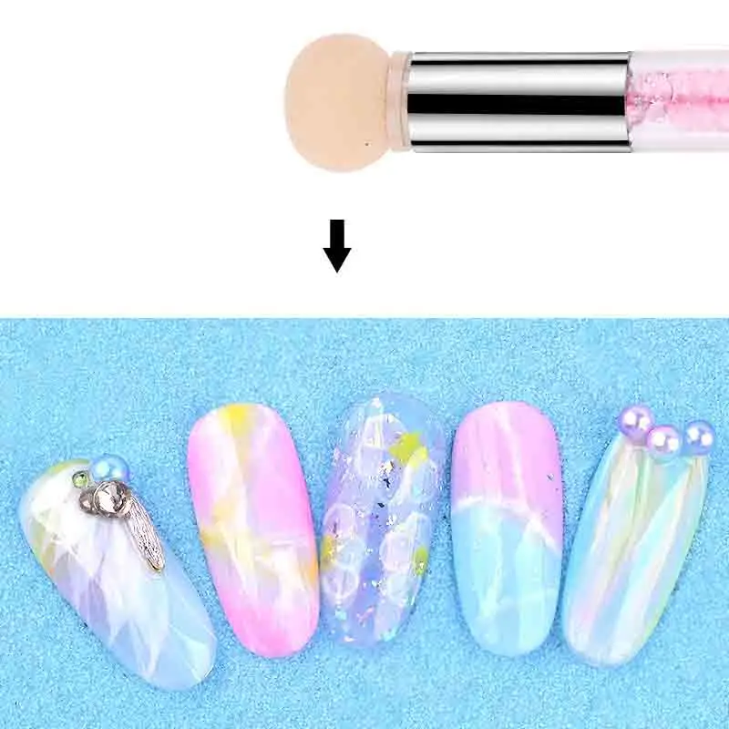 Nail Art Sponge& Silicone Brush Double-Headed Pen Gradient Blooming Transfer Stamping 6 Sponge Head Pen Manicure Tool