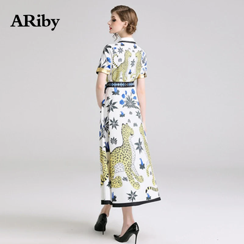 Women Dress Summer Turn-down Collar Dress 2019 New Casual Temperament Printing Single Row Buckle Short Sleeves A-Line Thin Dress