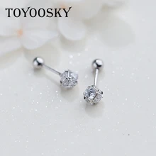 TOYOOSKY новые милые маленькие круглые AAA CZ шарики 925 пробы серебряные серьги-гвоздики для женщин девочек дети пирсинг ювелирные изделия Orecchin
