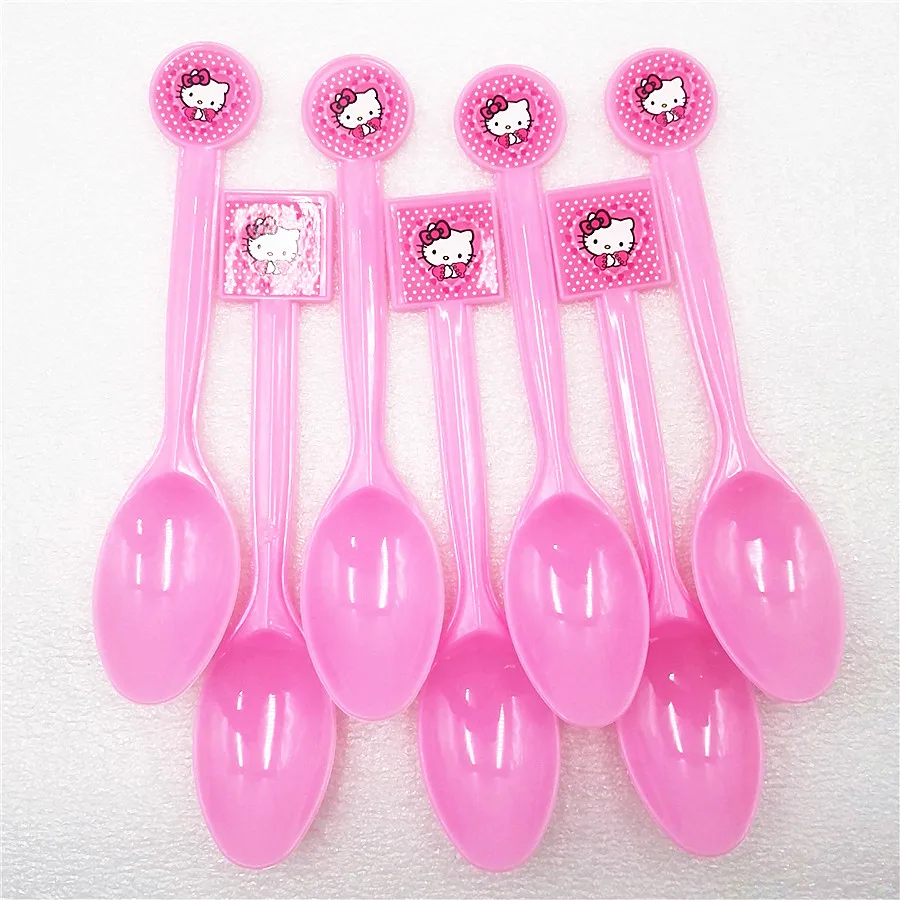 

10pcs/lot Hello Kitty Party Supplies Plastics Spoon Cartoon Birthday Decoration Baby Shower Theme Festival For Kids Girls Boys