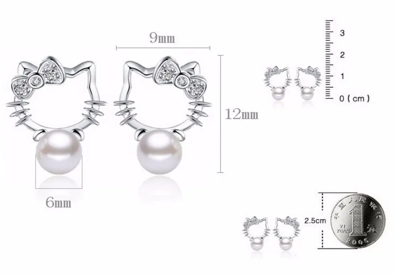 Новейшие Модные серьги-гвоздики из серебра 925 пробы с искусственным жемчугом и кристаллами в виде кота для женщин и девушек, подарок brincos S-E81