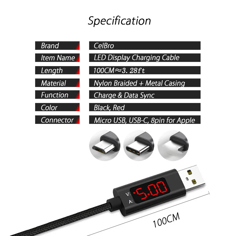 СВЕТОДИОДНЫЙ цифровой дисплей USB кабель type-C Micro Usb быстрая зарядка 3,0 кабель 8 Pin для Asus Zenfone Leeco Le 2 Oukitel Doogee Leagoo