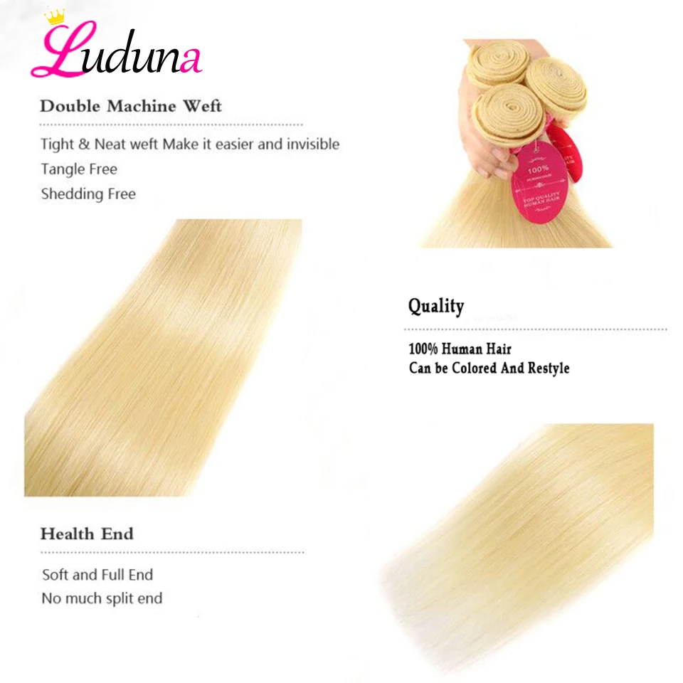 Luduna 613 Blonde Hair 3 Bundles With Frontal Brazilian Straight Human Hair Bundles With Closure 13*4 Remy Hair Extensions Luduna 613 Blonde Hair 3 Bundles With Frontal Brazilian Straight Human Hair Bundles With Closure 13*4 Remy Hair Extensions