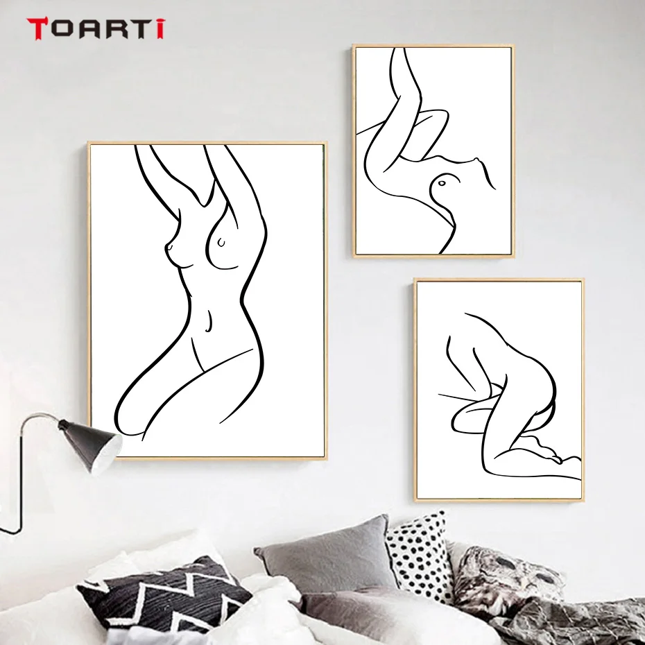 Minimalist Line Drawing Wall Posters Sexy Woman Nude Body Canvas Painting Nordic Prints Modular Pictures Bedroom Home Decoration (1)
