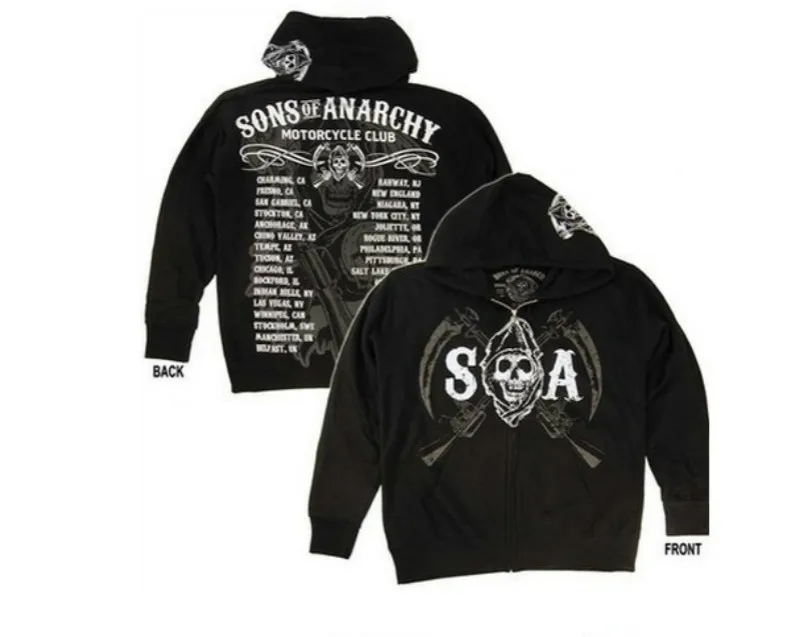 Goedkoop Hot Herfst Winter Dikke Sweatshirts Movie Sons Of Anarchy Rits Hoodie Heren Warme Jas Jas Cosplay Kostuum