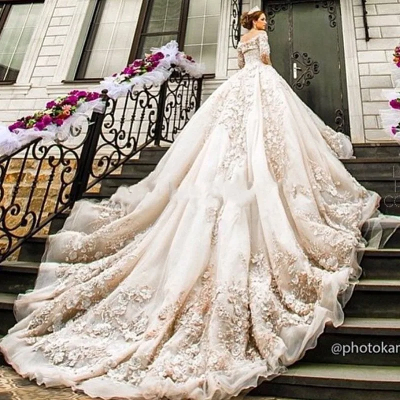 2017 Vintage Cathedral Royal Train Lace Wedding Dress 2016 Vestido 2017 Vintage Cathedral Royal Train Lace Wedding Dress 2016 Vestido De Noiva Long Sleeve Off The Shoulder Ball Gown In Dresses From