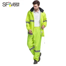 SFVest мужской водонепроницаемый светоотражающий 150D Оксфорд дождевик с маскирующим капюшоном куртка и брюки желтый Лайм зеленый