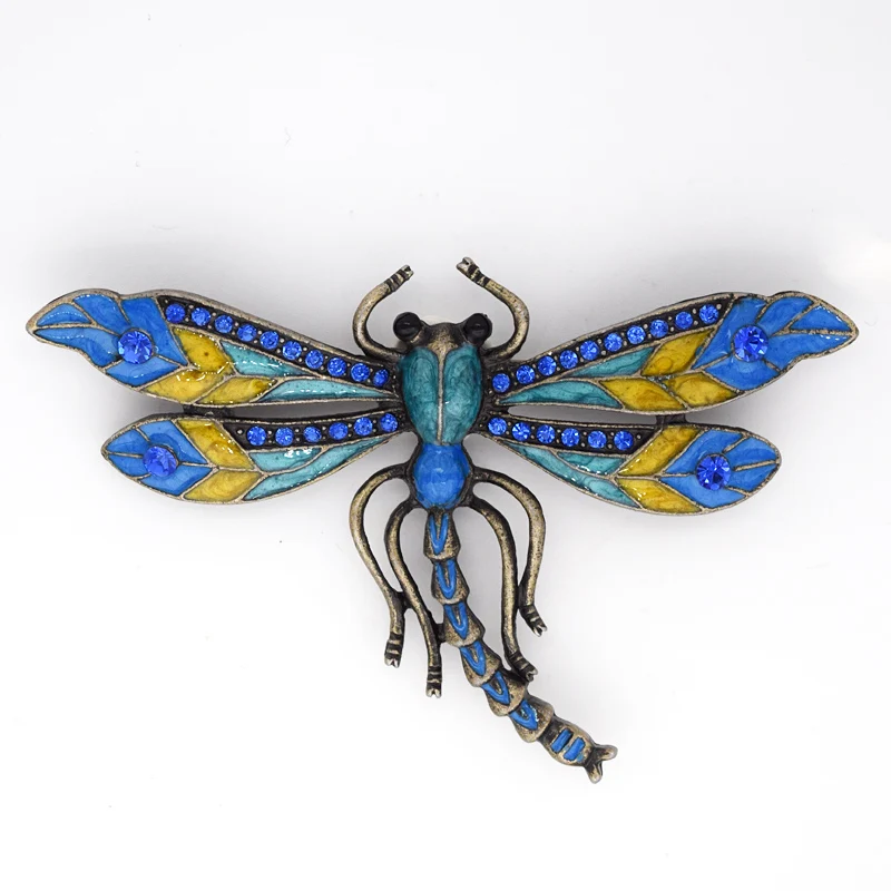 

Antique Bronze Blue Rhinestone Enamel Dragonfly Pin brooches C570 B4