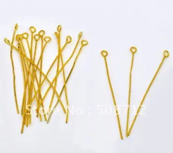 

Free sjipping!!!!!2000pcs/lot Gold Plated Eye Pins 50 mm Findings
