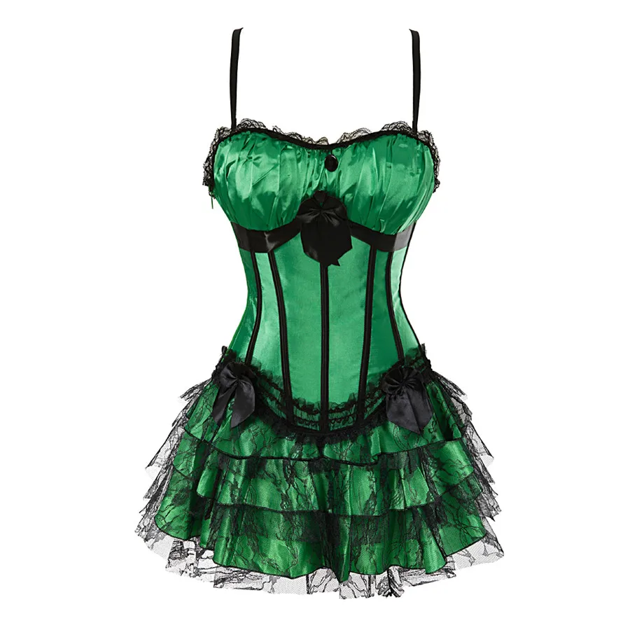 Полосатый Зеленый корсет топ с чашкой и мини-юбка с бретельками бюстье сексуальное кружевное белье карнавальное платье Корректирующее белье - Цвет: suit7