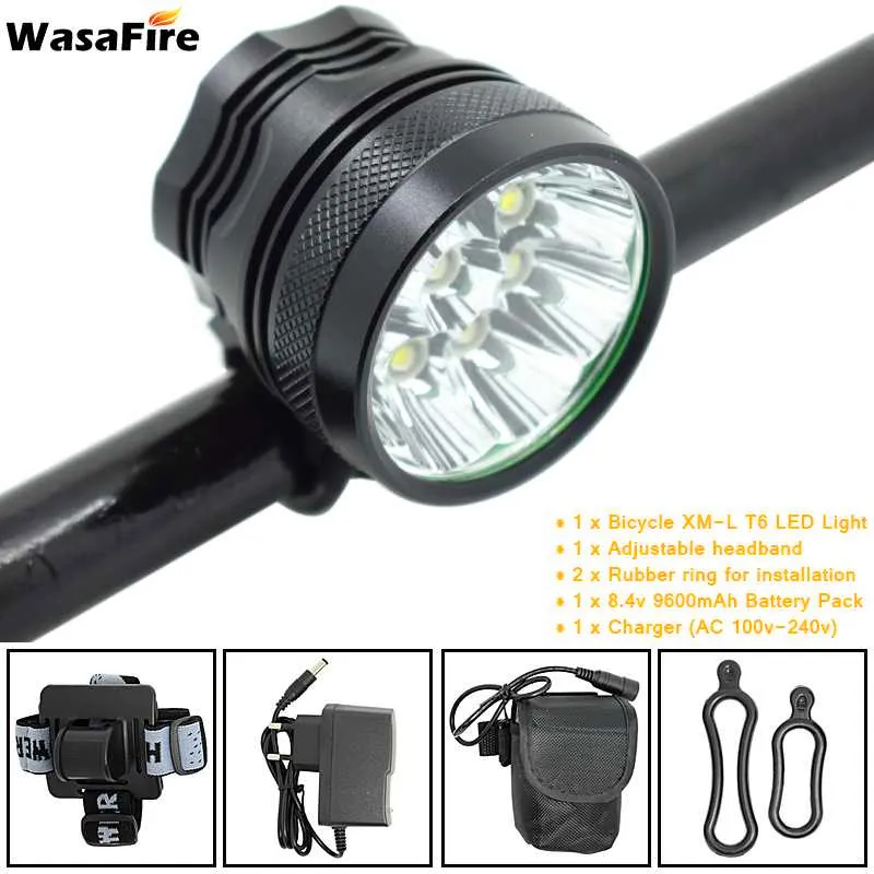 WasaFire 18000 люмен велосипедный светильник 9* XML-T6 светодиодный головной передний наружный велосипедный светильник Головной фонарь велосипедный светильник+ аккумулятор 9600 мАч - Цвет: Black 9600 headband