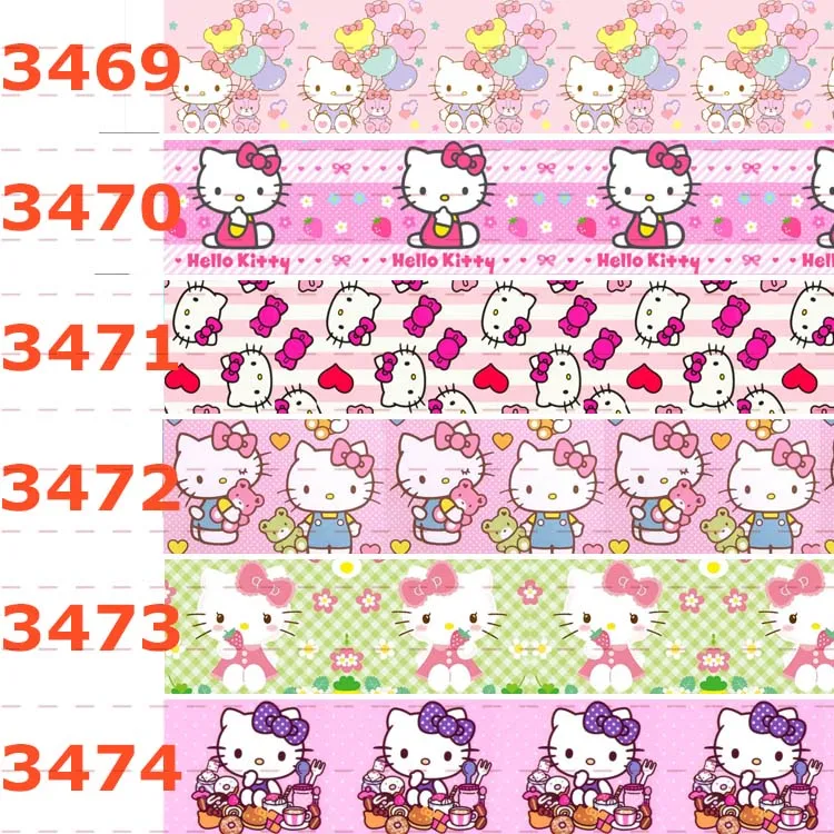 10yards different sizes hello kitty pattern ribbon printed Grosgrain ribbon DIYin Ribbons from
