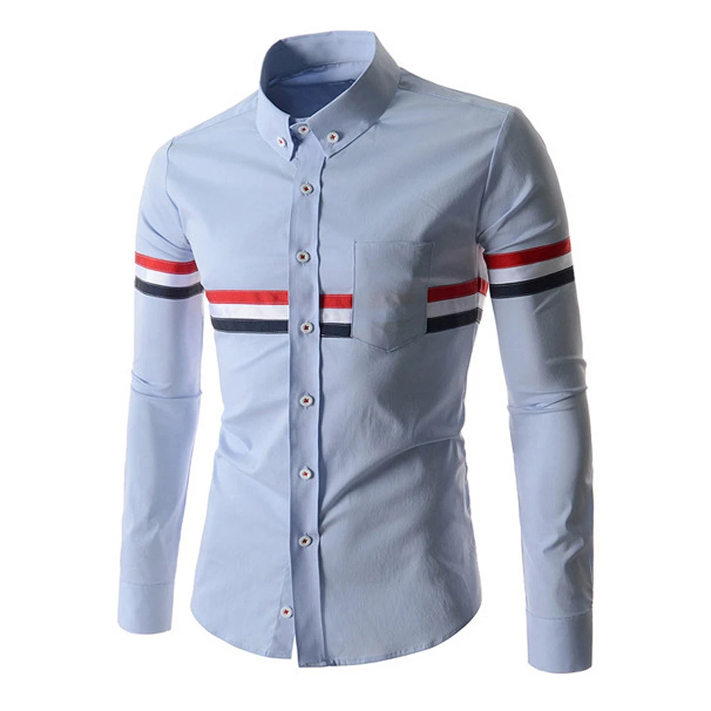 SYB 2016 New Fashion Men Shirts Striped Decorated Long Sleeve Cotton Slim Fit French Cuff Casual