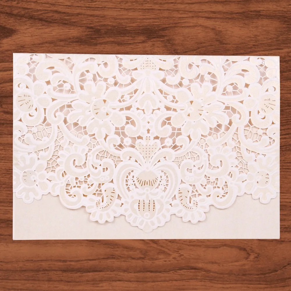  FENGRISE 1 Set Wedding Invitation Card Gold Red White Laser Cut Luxury Flora Cards Wedding Decorati - 32828066313