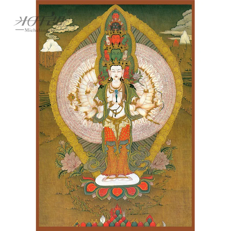 Michelangelo Wooden Jigsaw Puzzles Avalokitesvara Guanyin Kwanyin Tibetan Buddhist Thangka Painting Art Collectibles Home Decor