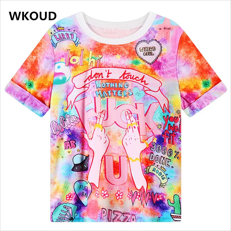 

WKOUD Summer Style Printing T-shirts Women's Harajuku Short Sleeve T shirts New Fashion Loose O-neck Tops T1630