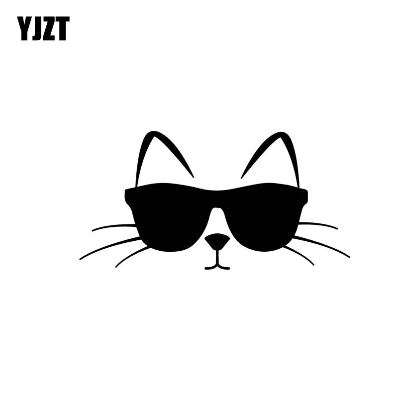 

YJZT 14CM*7.2CM Cool Cat With Sunglasses Vinyl Decal Car Sticker Feline Pet Love Black Silver C10-02482