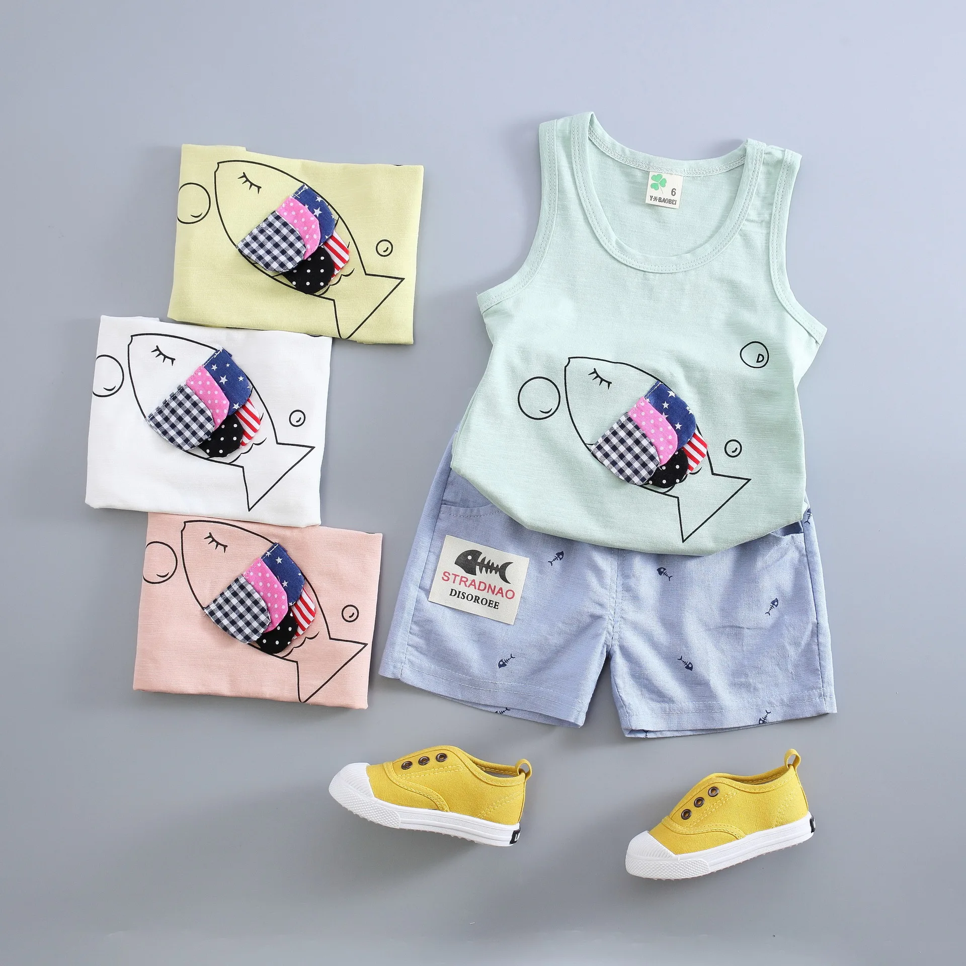 

0-4 Years Old Cute Baby Boys Girls Sleeveless Vest Suits Fashion Unisex Kids Trouser Set