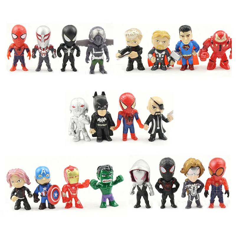 

20pcs/Lot Mini Avengers Figures Hulk Thor Thanos Spiderman Ironman Captain America Groot Venom Batman Superman Anime Model Toys