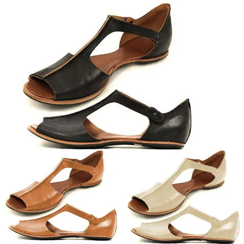 

Womens Fashion Flats Fish Mouth Beach Shoes Open Toe Ankle Bottom Roman Sandals shoes woman sandals zapatos de mujer 40AP07