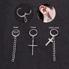 Sellsets, серьги для пирсинга в стиле хип-хоп, рок, крест, нержавеющая сталь, маленький обруч с крестом, серьги-цепочки для женщин и мужчин, ювелирные изделия для ушей