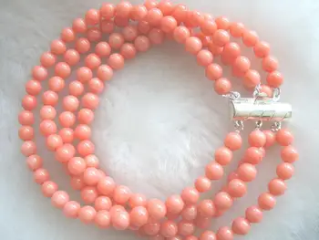 

4rows pink coral round 4mm bracelet 7.5inch wholesale beads nature FPPJ gemstone