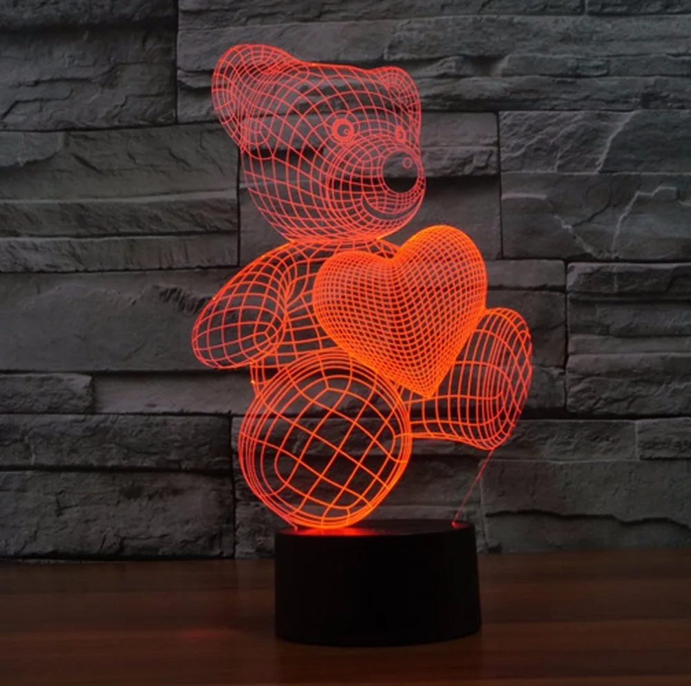  Cartoon Cute Heart Bear Shape Acrylic LED Lamp 3D Baby Night Light Sleeping Lighting For Children N - 32950238340
