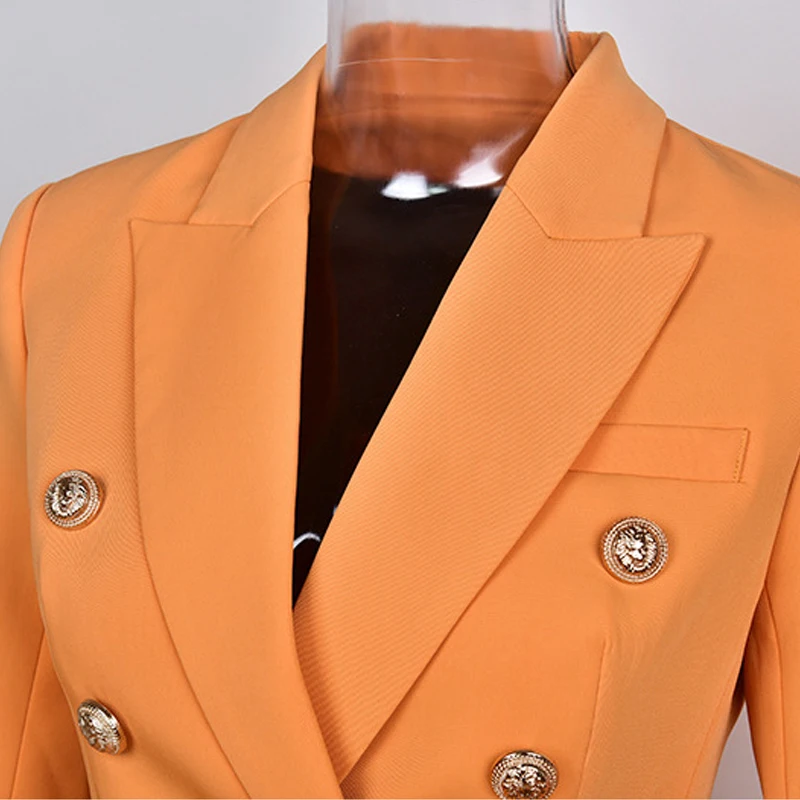 Runway Designer Formally Blazer Women Gold Lion Buttons Double Breasted Ladies Office Blazers Coat Clothes Jackets Plus Size-3XL