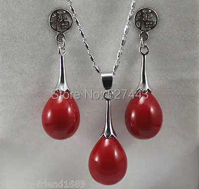 

Wholesale hot sale >>New Jewelry wedding Set Women's Red Coral stone Necklace Earring