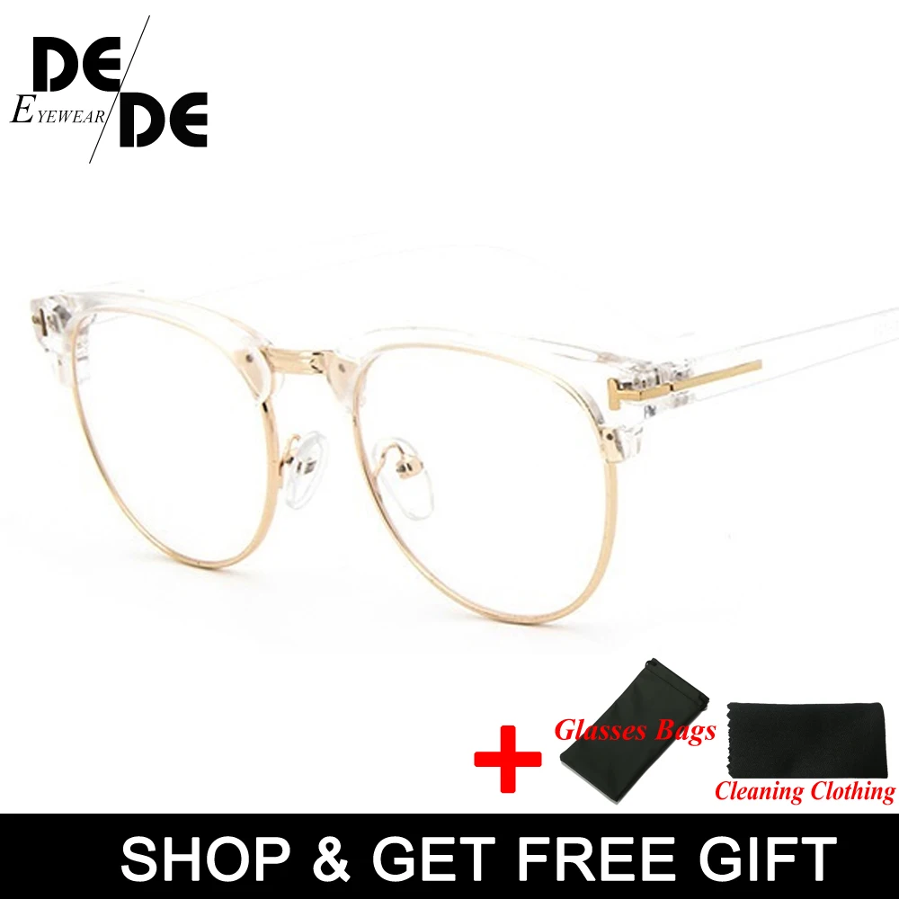 Half Metal Women Glasses Frame Men Eyeglasses Frame Vintage SquareClear Glasses Optical Spectacle Frame spectacles - Цвет оправы: transparnet gold