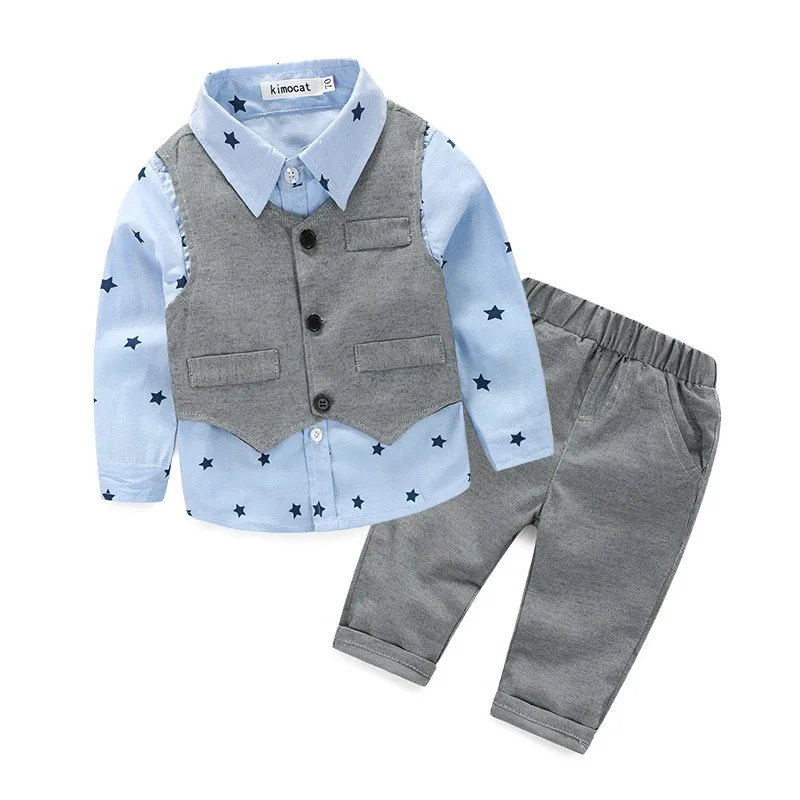 Pantalon Bébé Infant Gentleman Vêtements ensembles 0-4Y Chemise 3pcs Enfants Bébé Garçons Gilet 