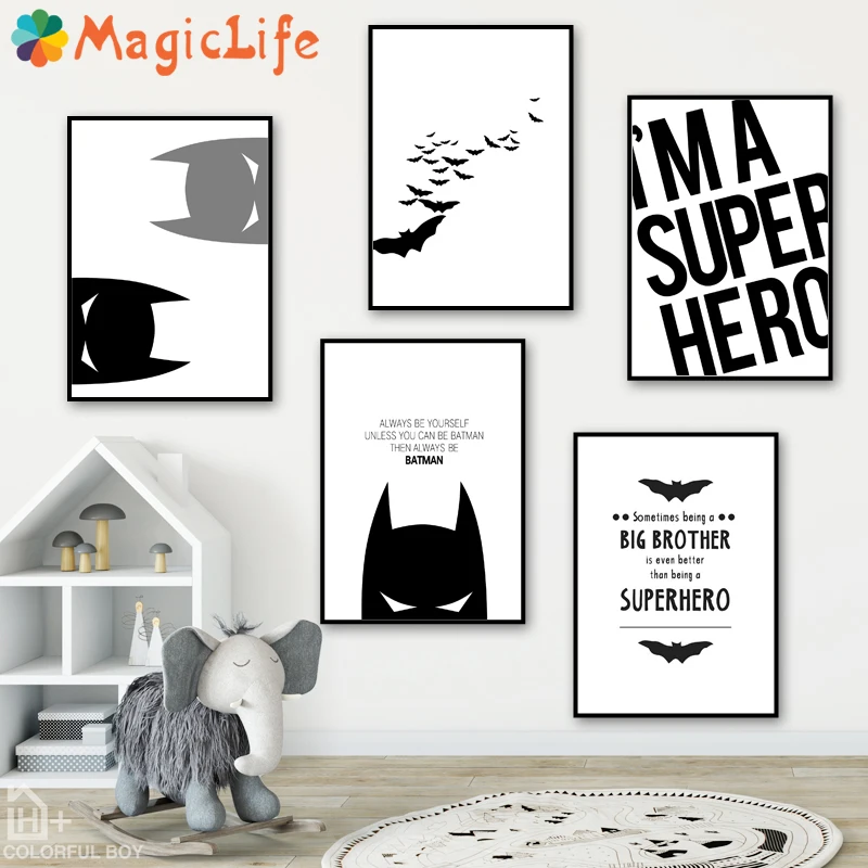 

Super Hero Batman Modern Black White Wall Art Canvas Painting Nordic Poster Wall Pictures For Living Room Art Prints Unframed