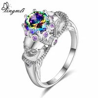 lingmei Wholesale Wedding Band Luxury Fashion Round Cut Multicolor & White & Black Cubic Zircon Silver Ring Size 6 7 8 9 Gifts