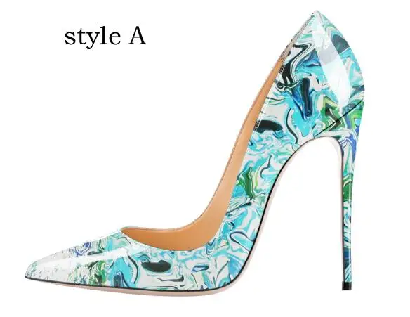 Carollabelly/стильные женские туфли-лодочки; элегантные туфли-лодочки с острым носком на тонком каблуке с ручной печатью; женская обувь размера плюс 4-14 - Цвет: style A