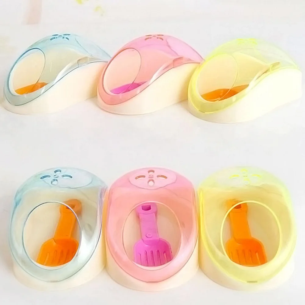 

Cute Transparent Plastic Pet Hamster Mouse Bathroom Bath Sand Sauna Toilet Box With Shovel Hamster Rodent Mice Cage