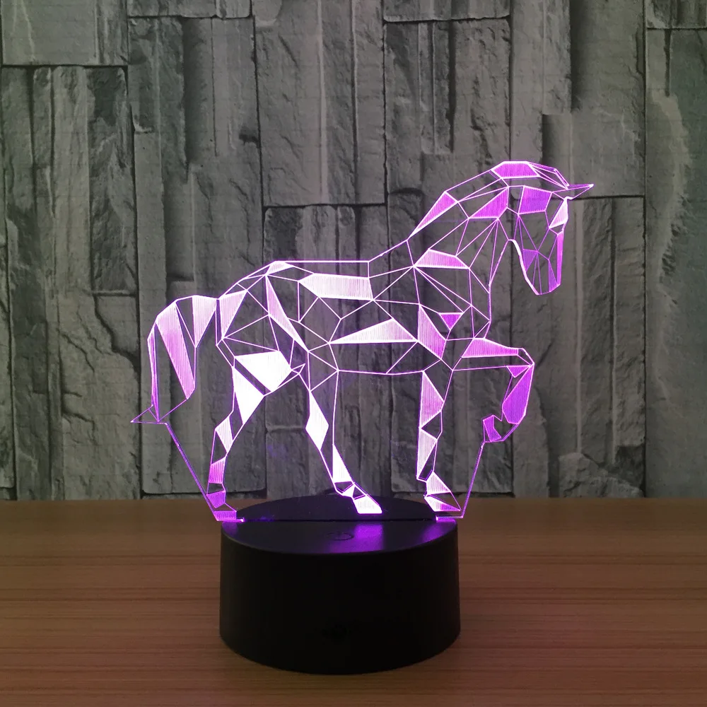 7 цветов, лампа для лошади, 3D Визуальный светодиодный ночник s для детей, сенсорный USB Настольный светильник Lampara Lampe, ночной Светильник для сна, светильник со звездой
