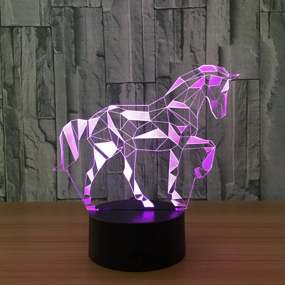  7 Color Horse Lamp 3D Visual Led Night Lights for Kids Touch USB Table Lampara Lampe Baby Sleeping  - 32807416597
