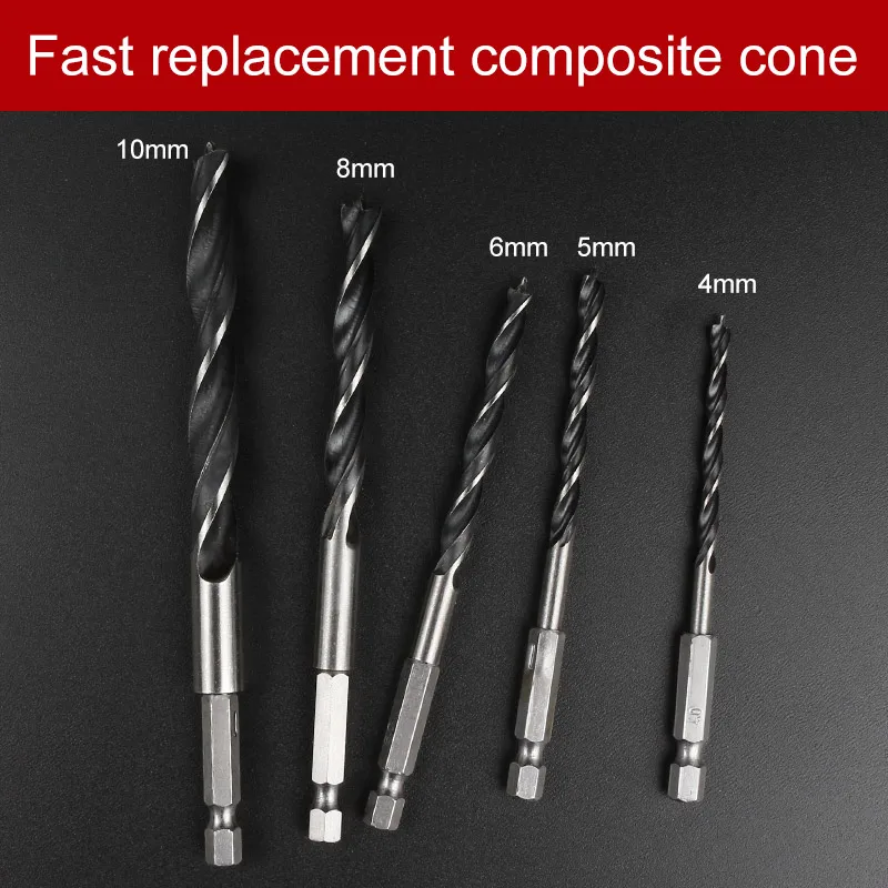 5PCS Drill Bit Set 4mm  5mm  6mm 8mm 10mm Change Metal Tools 1/4 Hex Shank Wood HCS Rustproof Woodworking Drill Hexagonal Shank